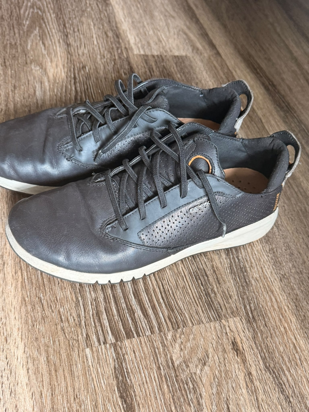 Geox Boys Brown Leather Lace-Up Dress Sneakers with White Sole